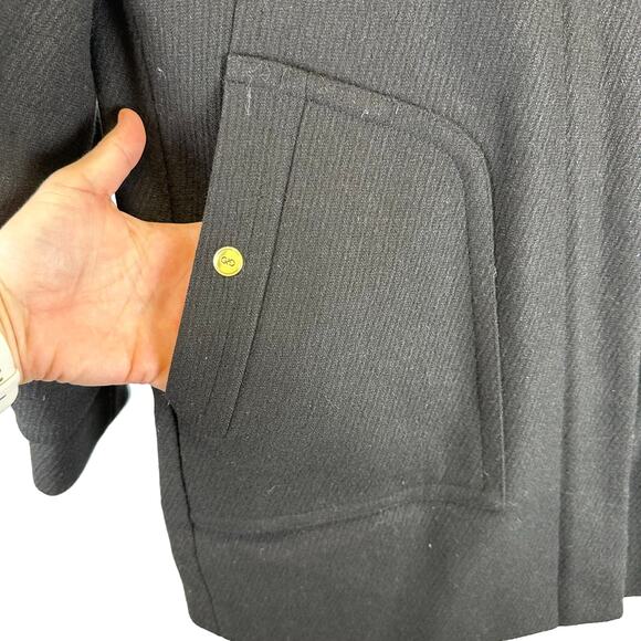 Cole Haan Black Faux Fur Trim Hooded Wool Long Duffle Pea Coat Womens Size 8 - Picture 7 of 16